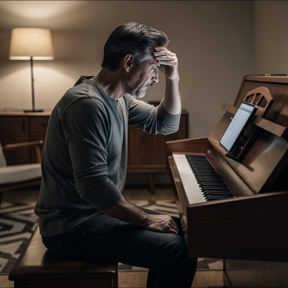 Adult frustrated with iPad piano app